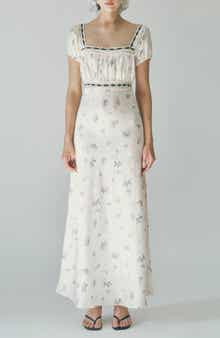 Bambi Ditsy Floral Lace Trim Open Back Dress