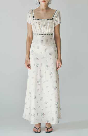 Bambi Ditsy Floral Lace Trim Open Back Dress