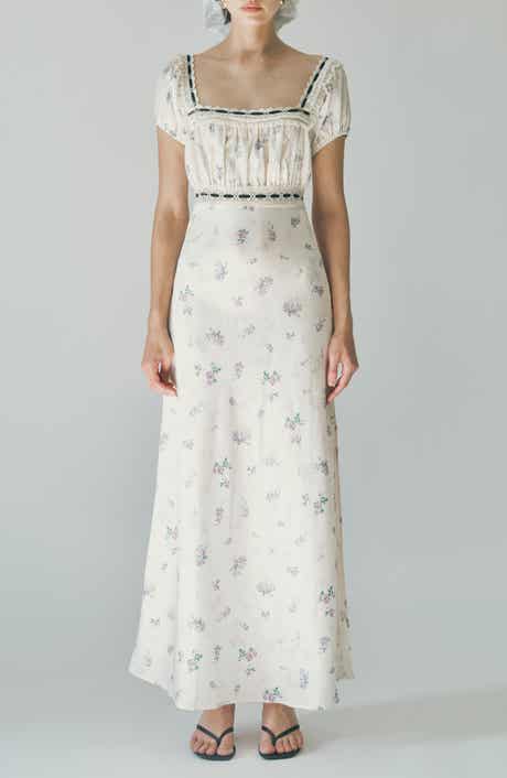 Bambi Ditsy Floral Lace Trim Open Back Dress