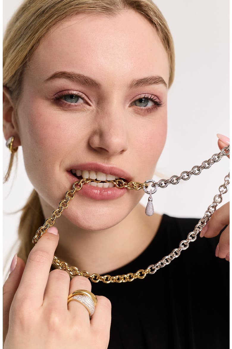 Gemini Pavé Drop Chain Necklace, Alternate, color, GOLD