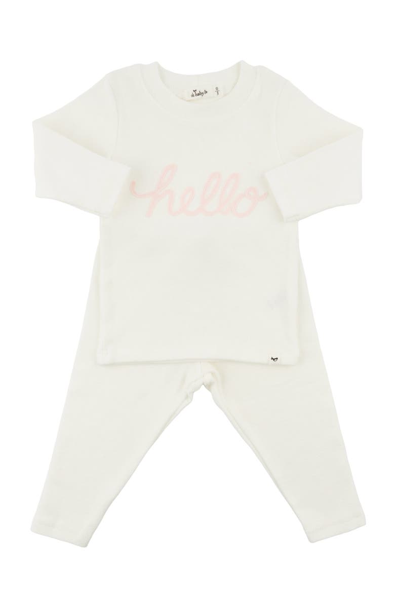 oh baby! "hello" Pale Pink Embroidered Two Piece Set, Main, color,