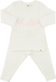 oh baby! "hello" Pale Pink Embroidered Two Piece Set