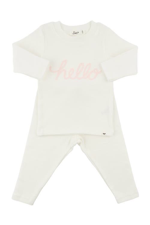 Oh Baby ! "hello" Pale Pink Embroidered Two Piece Set In Cream