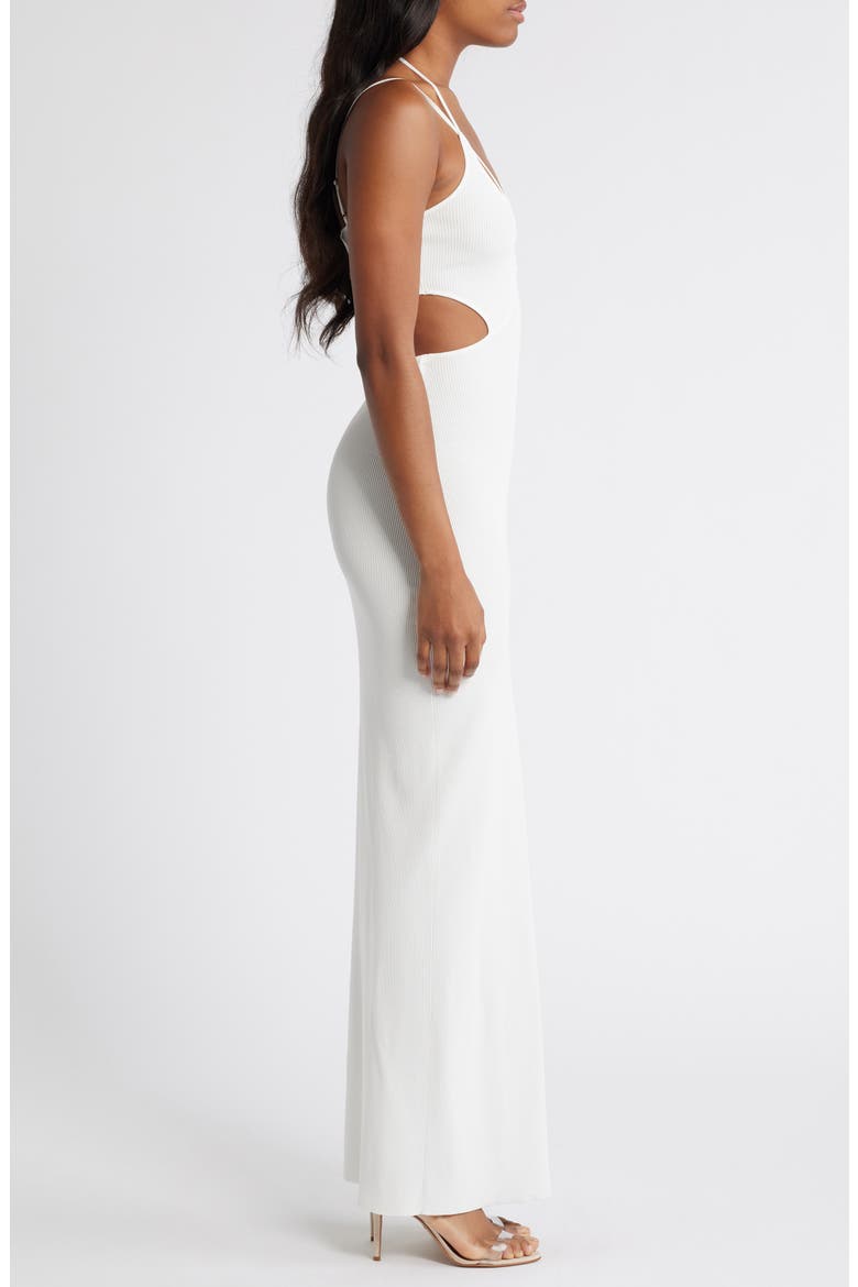 Strappy Cutout Rib Midi Dress, Alternate, color, WHITE