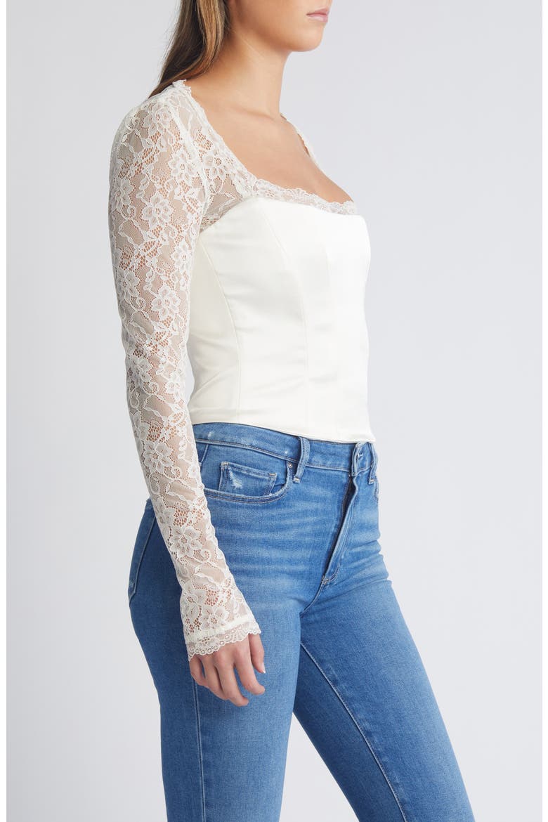 Long Sleeve Lace & Satin Corset Top, Alternate, color, IVORY