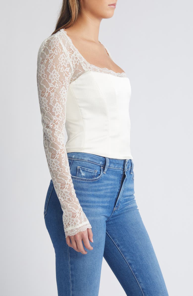 Mistress Rocks Long Sleeve Lace & Satin Corset Top, Alternate, color, Ivory