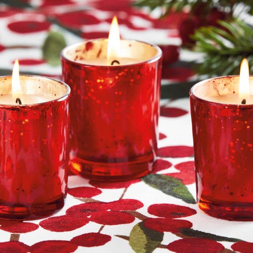 Tag Winter Bonfire Scented Mercury Votive Candle Red Wax In Multi