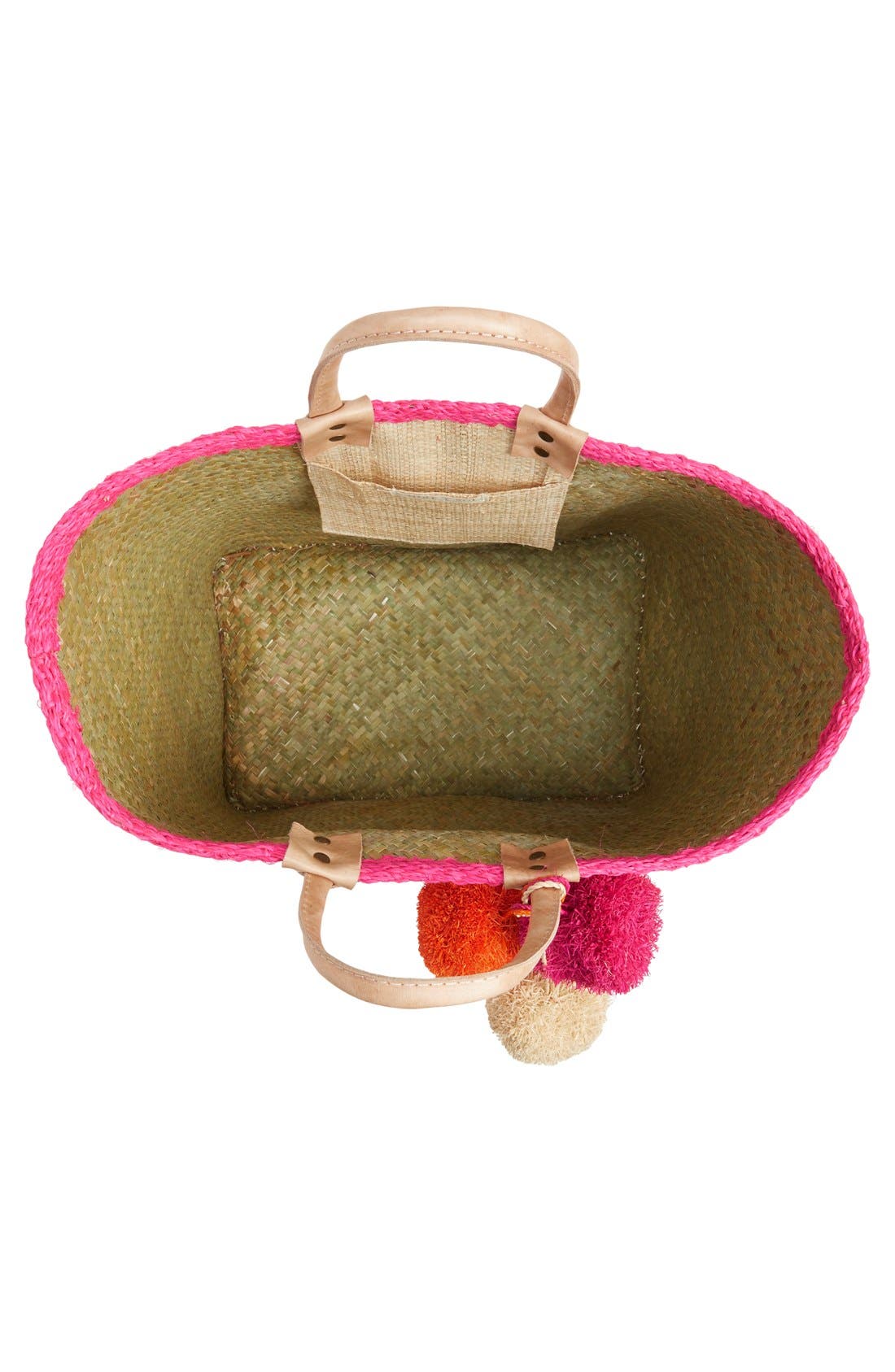 'Capri' Woven Tote with Pom Charms, Alternate, color, PINK