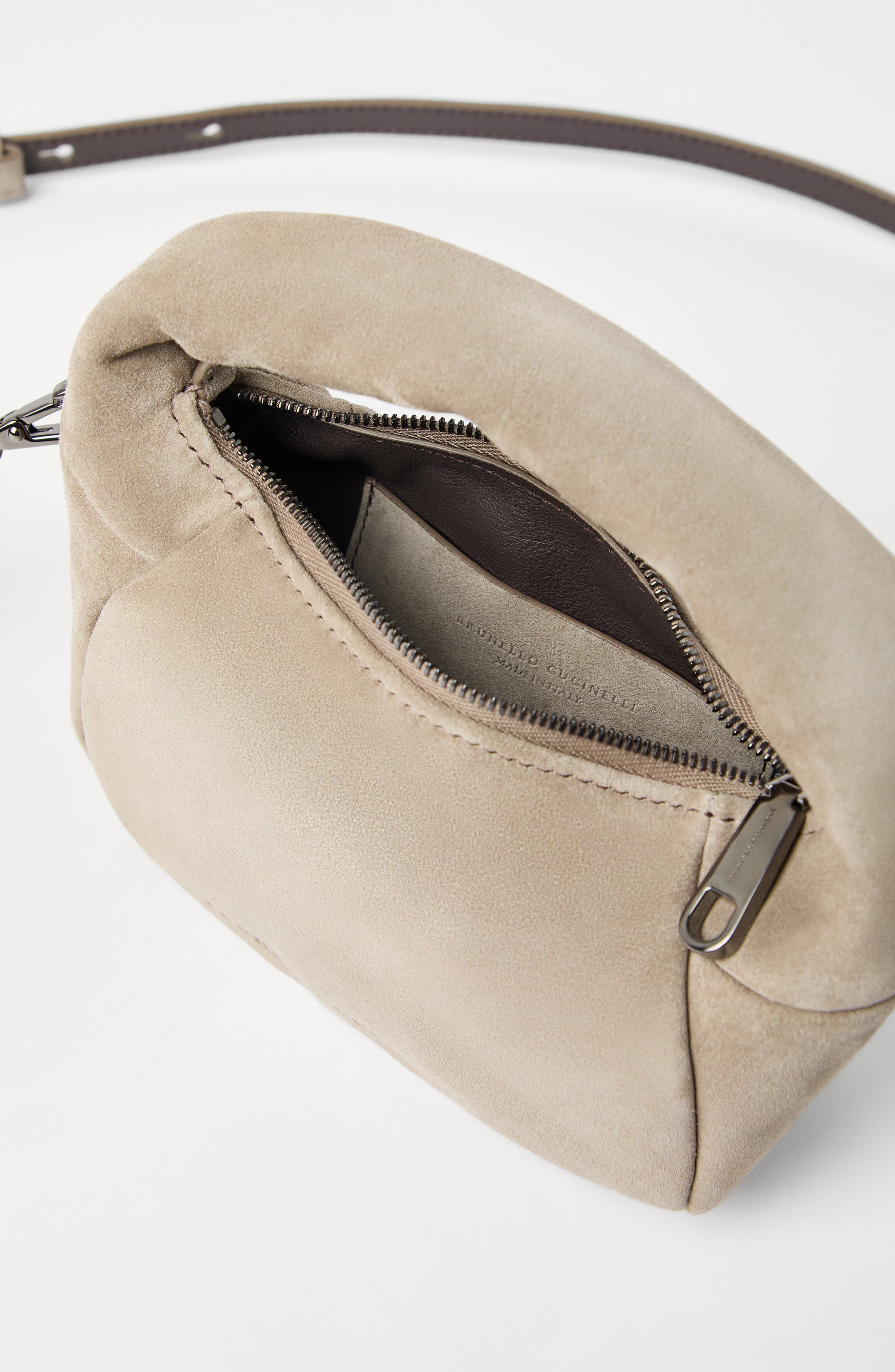 Brunello Cucinelli Mini suede BC Duo Hobo bag, Alternate, color, Light Grey