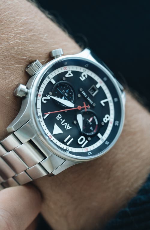 Avi-8 Men's Hawker Hurricane Carey Dual Time Rangoon Silver-tone Solid Stainless Steel Bracelet Watch 43mm In Metallic