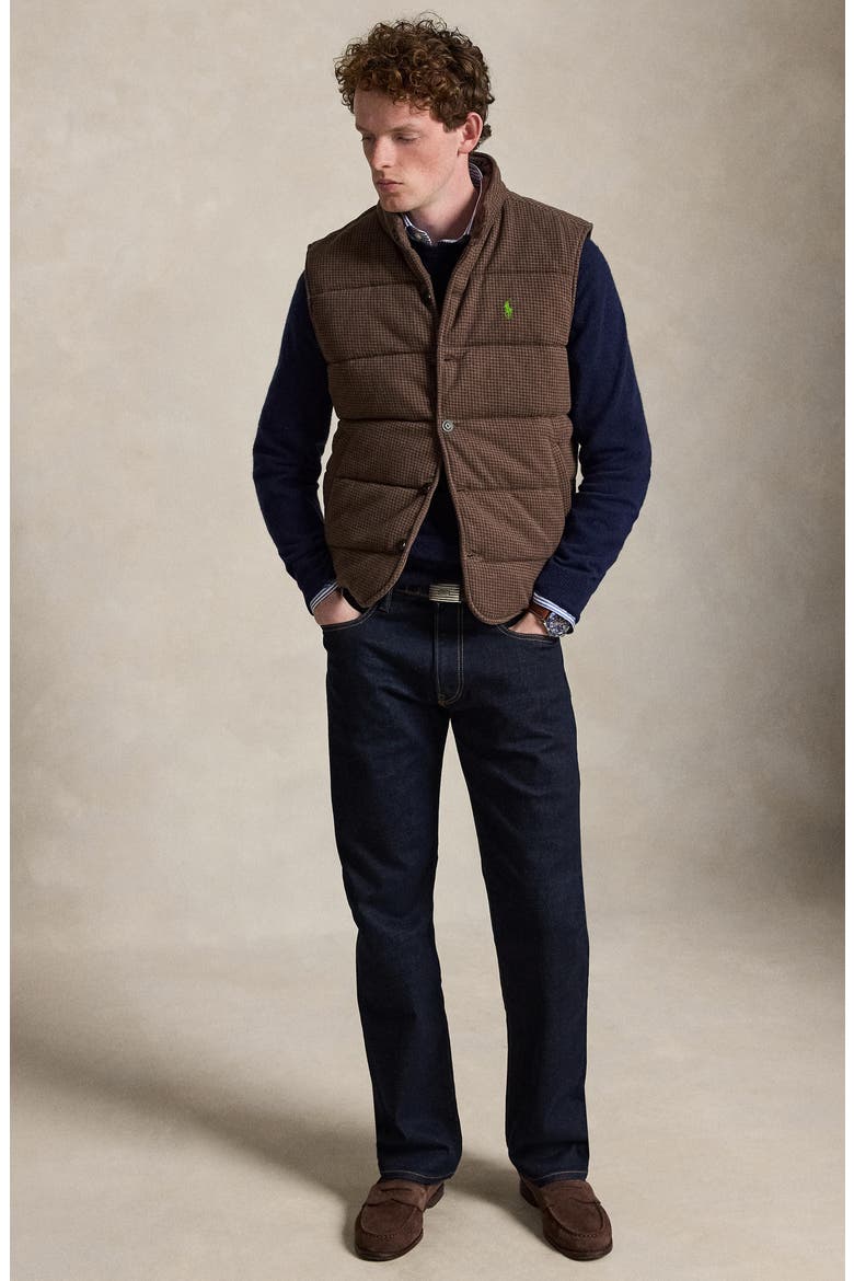Houndstooth Jacquard Quilted Vest, Alternate, color, BROWN