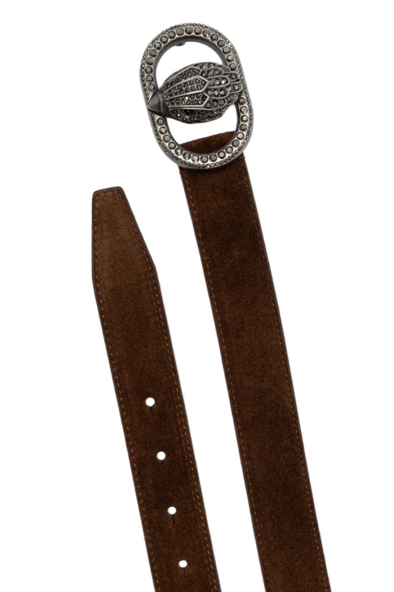 Chelsea Crystal Eagle Buckle Suede Belt, Alternate, color, CHOCOLATE BROWN
