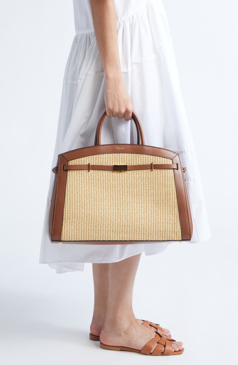 DeMellier The Hudson Raffia & Leather Top Handle Bag, Alternate, color,