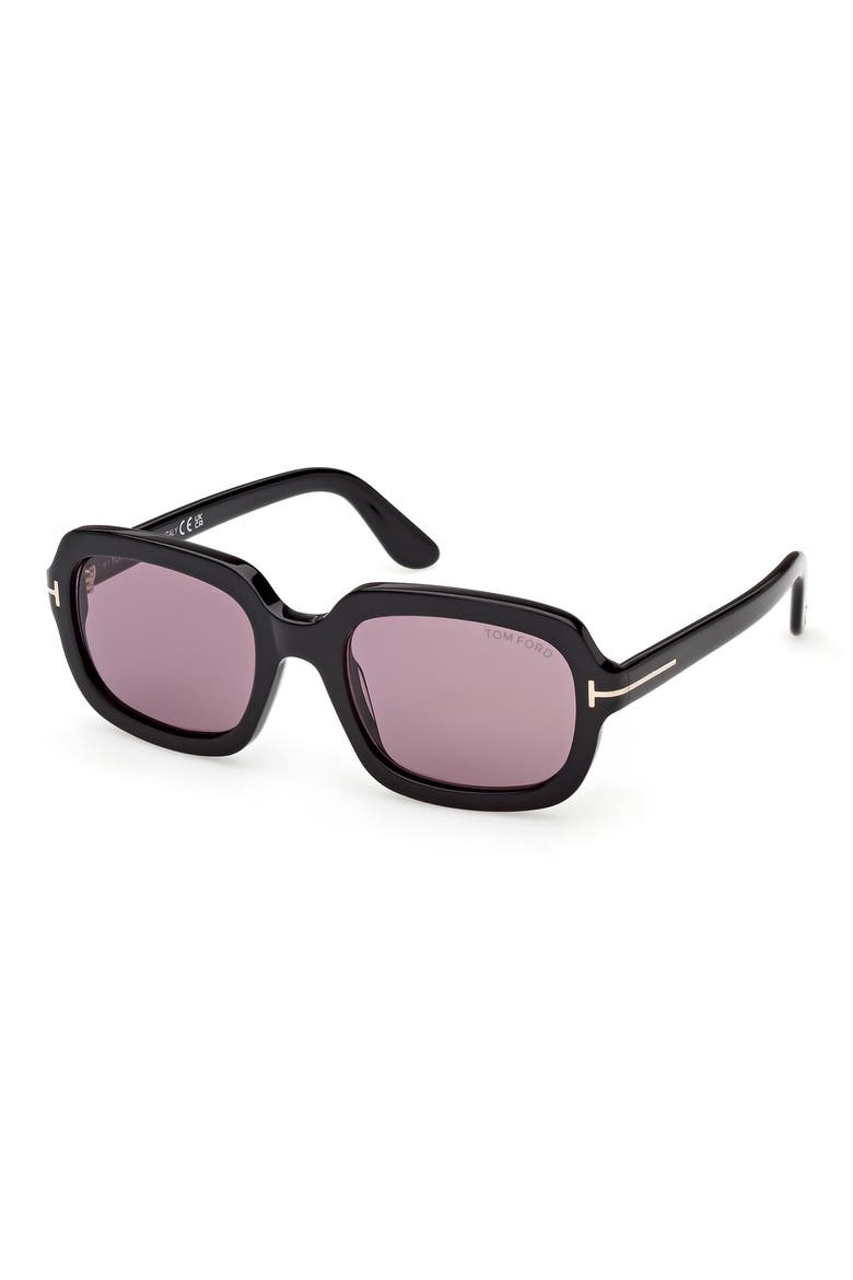 Lana 53mm Rectangular Sunglasses, Alternate, color, BLACK / T/ LOGO / VIOLET LENS