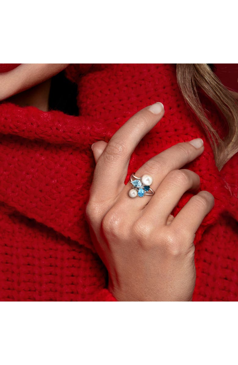 Julianna B. Pearl Blue Topaz & Diamond Cluster Ring 14k, Alternate, color, Blue Topaz