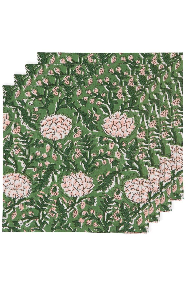 Danica Brands Peony Block Print Napkin - Set of 12, Alternate, color, Green