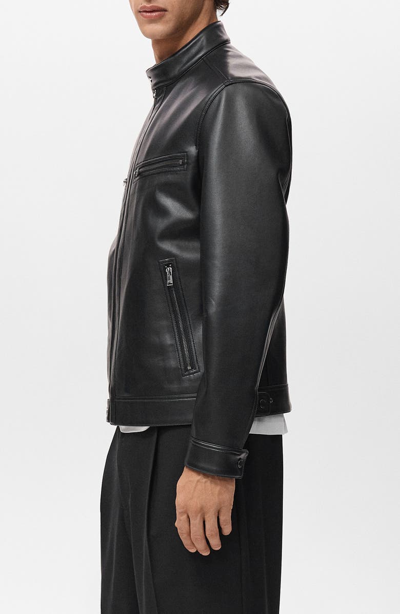 MANGO Faux Leather Moto Jacket, Alternate, color, Black