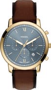 Fossil Neutra Blue Chronograph Leather Strap Watch, 44mm