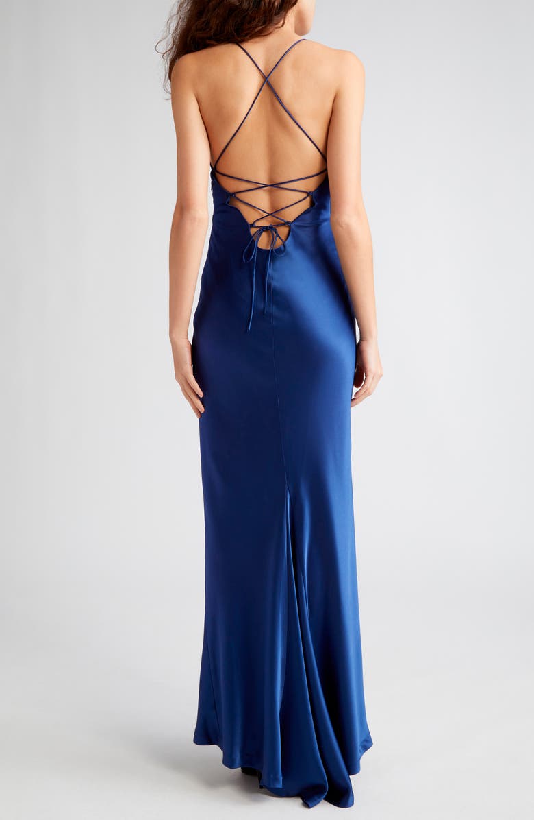 Alice + Olivia Montana Lace-Up Satin Slipdress, Alternate, color,