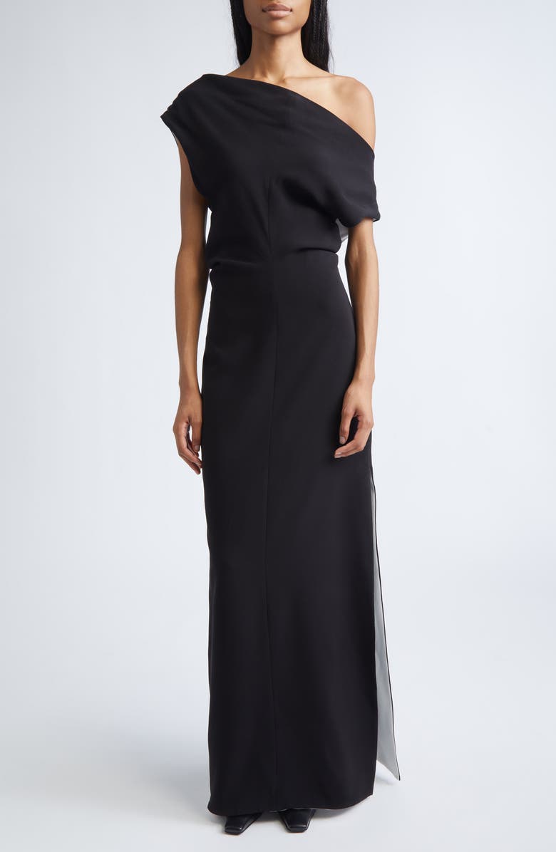 Proenza Schouler Rosina Off the Shoulder Light Double Crepe Maxi Dress, Main, color, Black