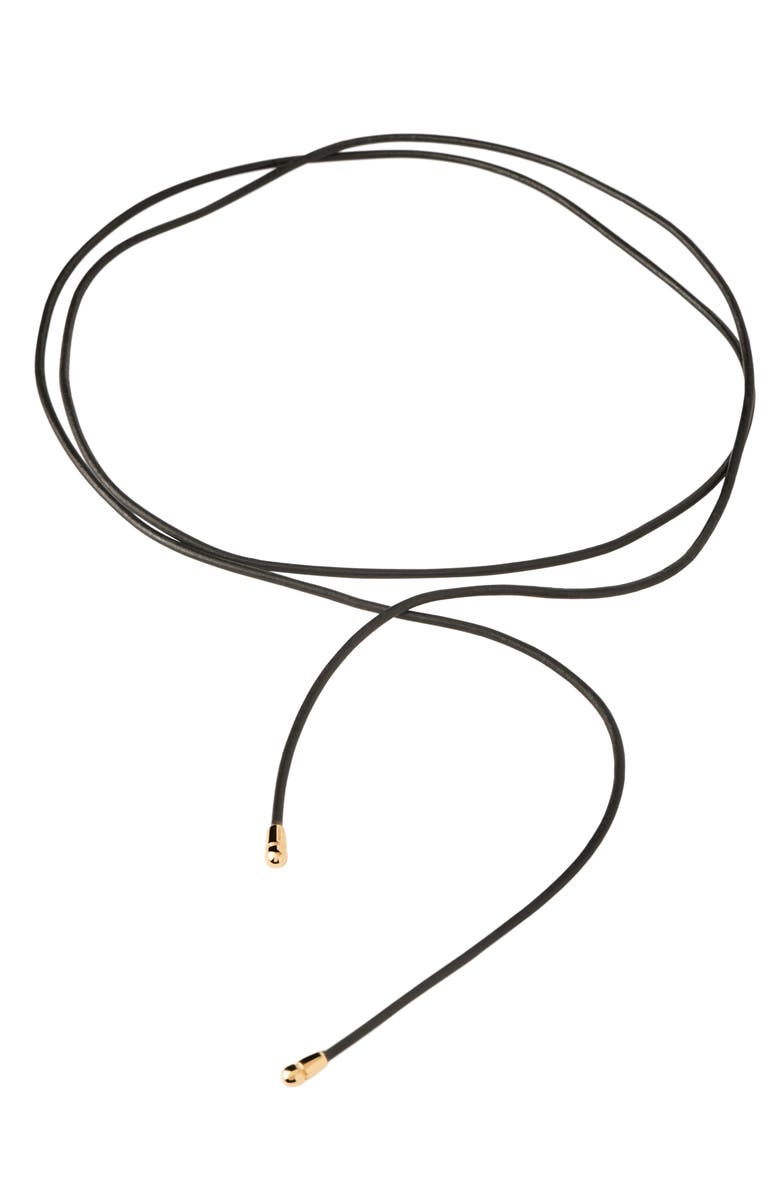 PDPAOLA Dana Leather Bow Necklace, Alternate, color, Black