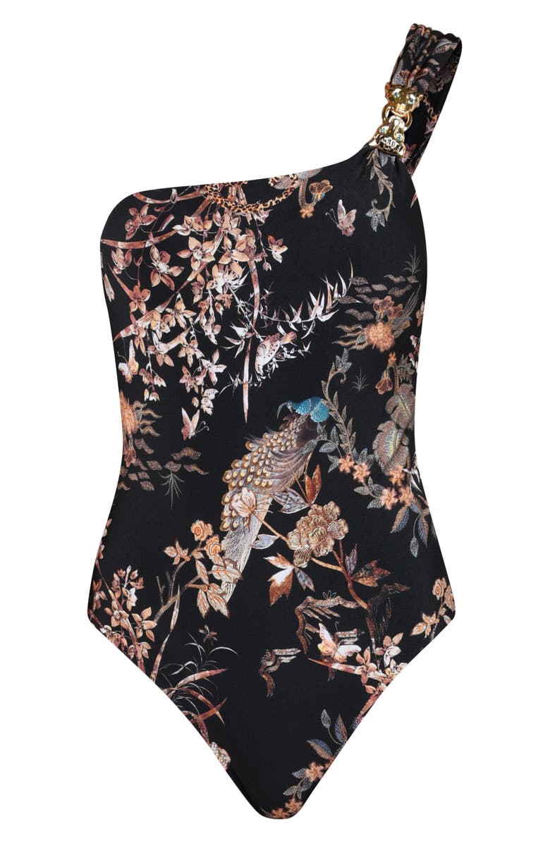 L'AGENCE Karmin Jungle One-Shoulder One-Piece Swimsuit, Alternate, color, Black