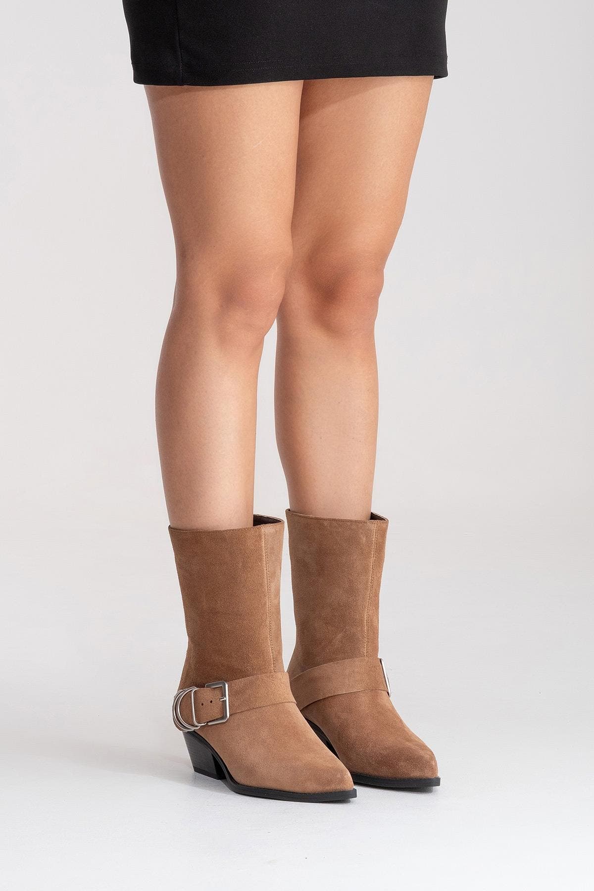 Velmor Leather Buckle Western Boot, Alternate, color, Cognac Suede