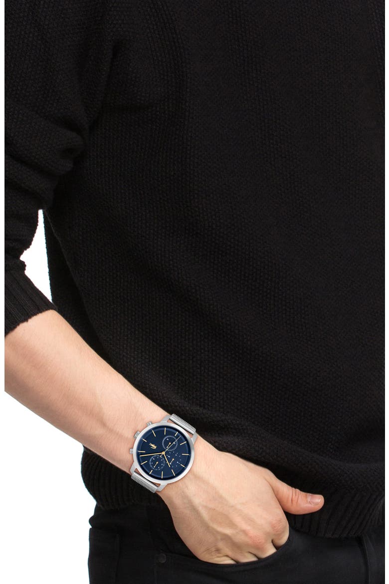 Replay Chronograph Mesh Strap Watch, 44mm, Alternate, color, BLUE