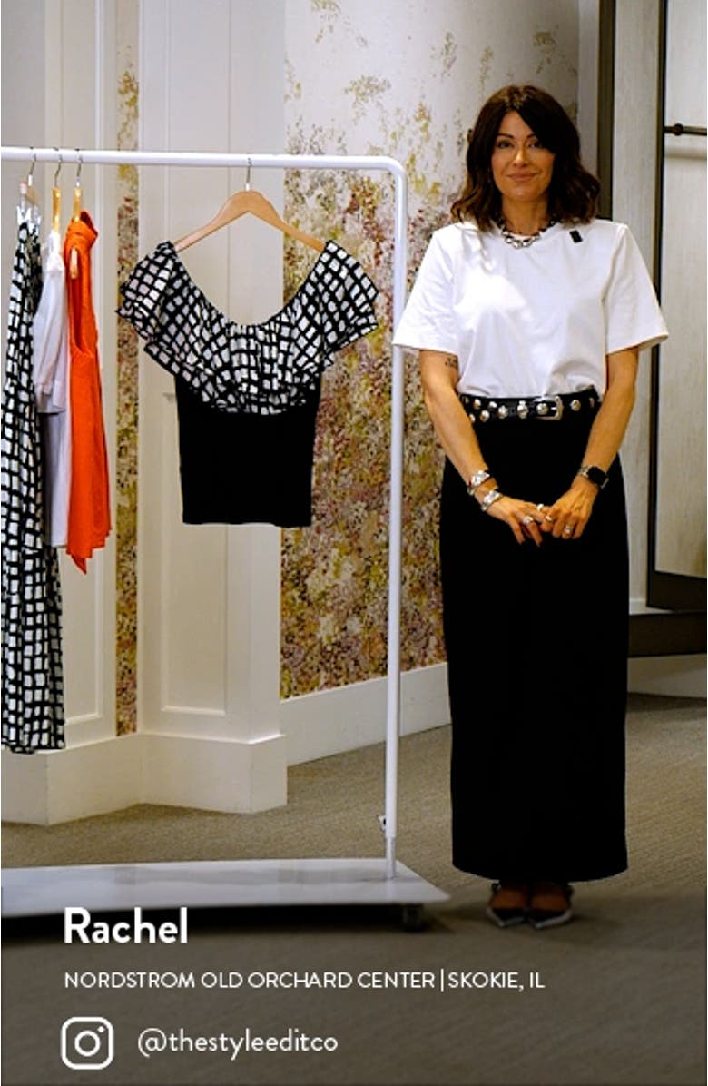 Callie Windowpane Print Double Ruffle Mixed Media Top, sales video thumbnail