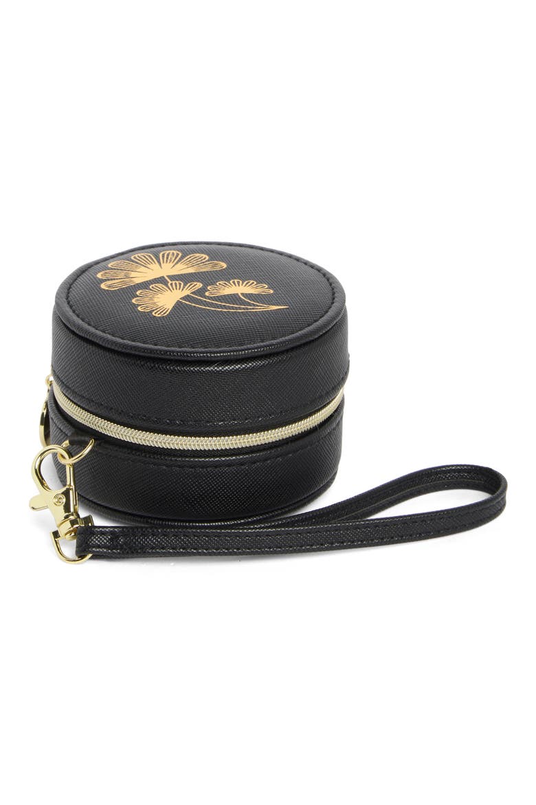 Mini Round Jewelry Box, Main, color, METALLIC FLORAL- BLACK
