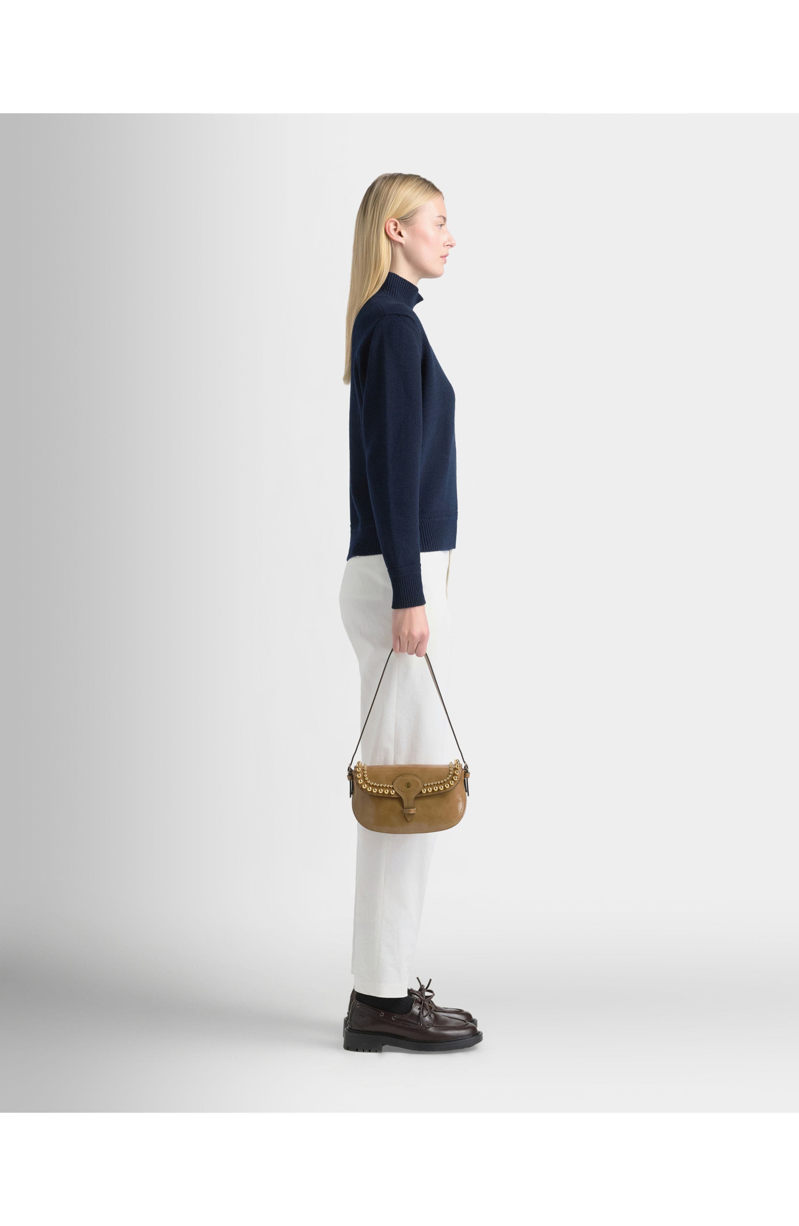 Bally Beckett Small Shoulder Bag in Brushed Leather With Studs, Alternate, color, Natural