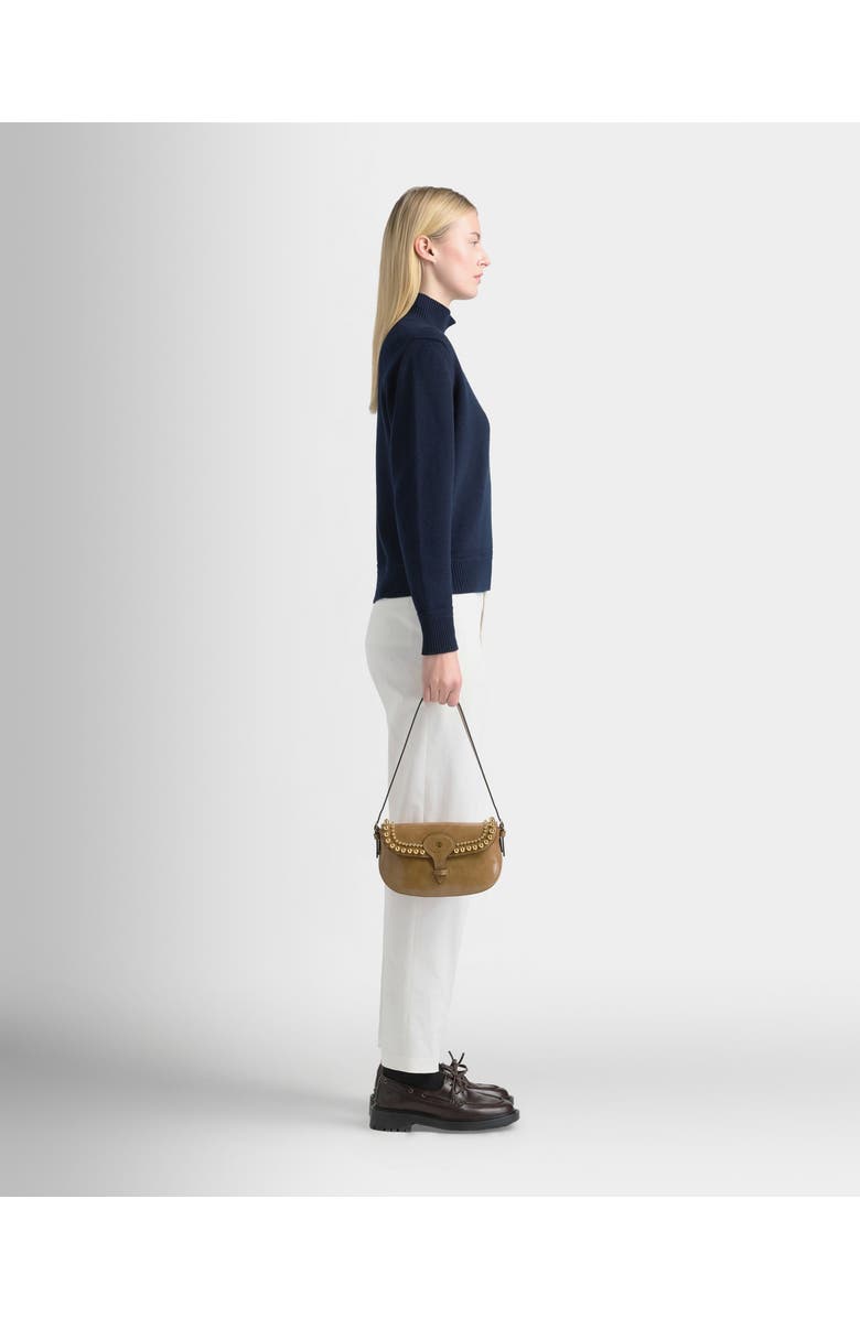 Bally Beckett Small Shoulder Bag in Brushed Leather With Studs, Alternate, color, Natural