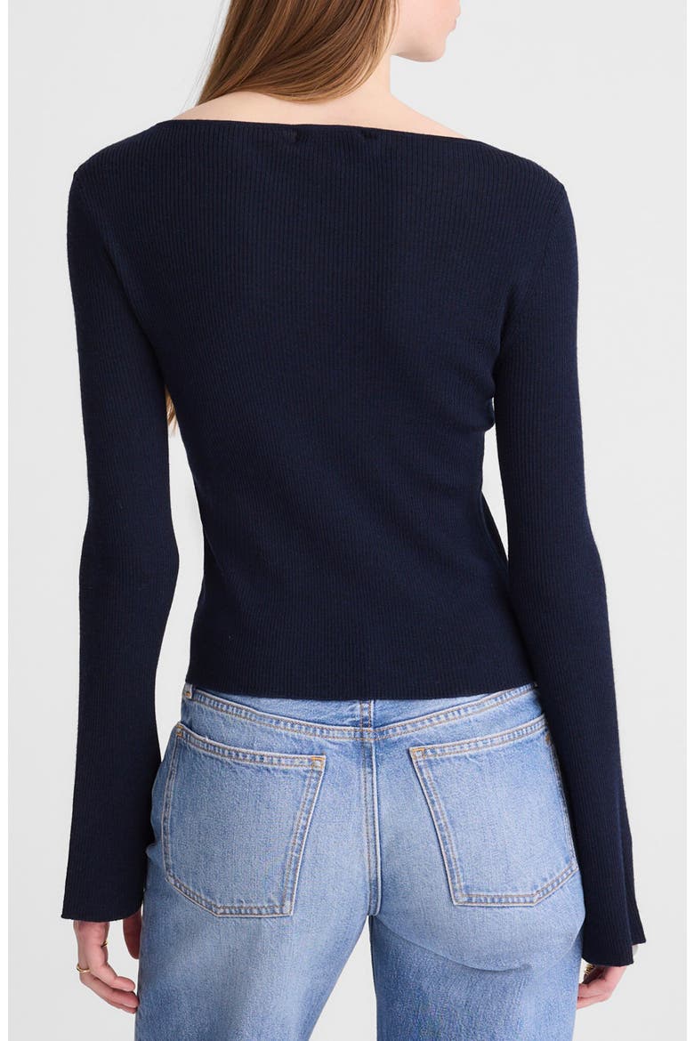 Boat Neck Flare Sleeve Wool & Silk Sweater, Alternate, color, DARK NAVY