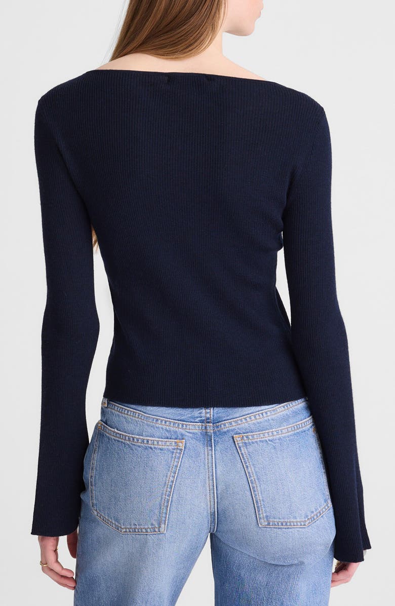 Madewell Boat Neck Flare Sleeve Wool & Silk Sweater, Alternate, color, Dark Navy