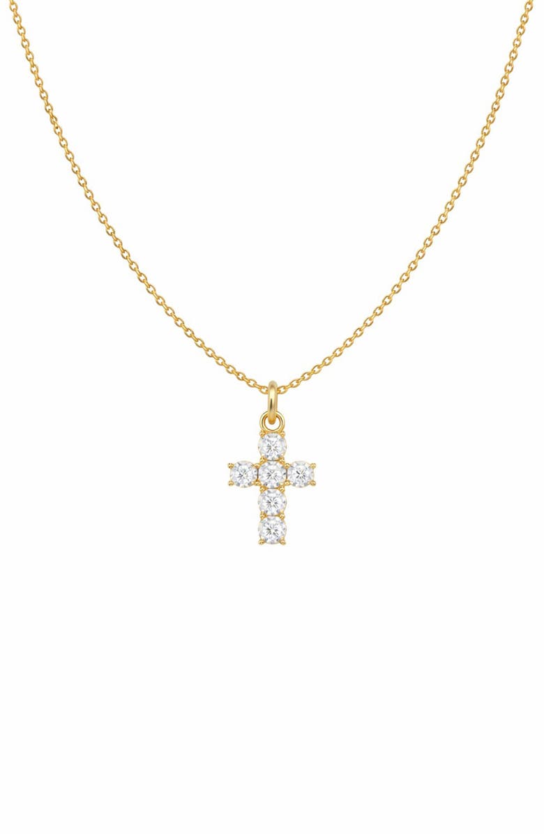 GABI RIELLE Faith Cubic Zirconia Cross Pendant Necklace, Main, color, Gold