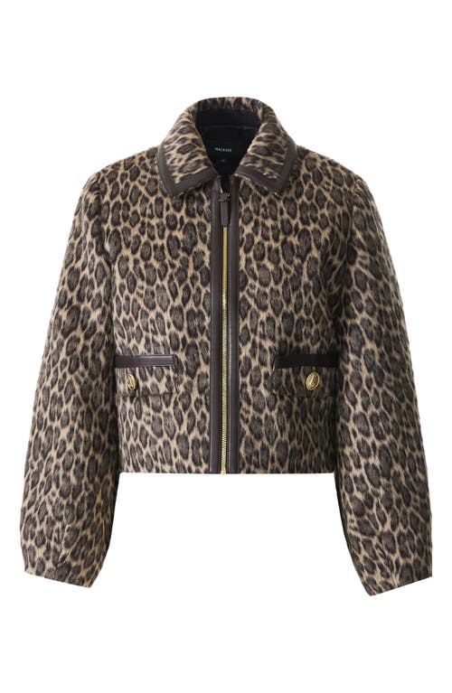Mackage Animal Print Cropped Leather Trim Jacket In Brown