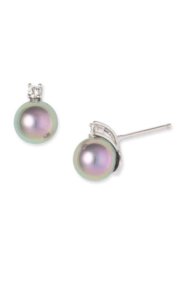 Majorica 8mm Pearl Stud Earrings with Cubic Zirconia, Main, color, 