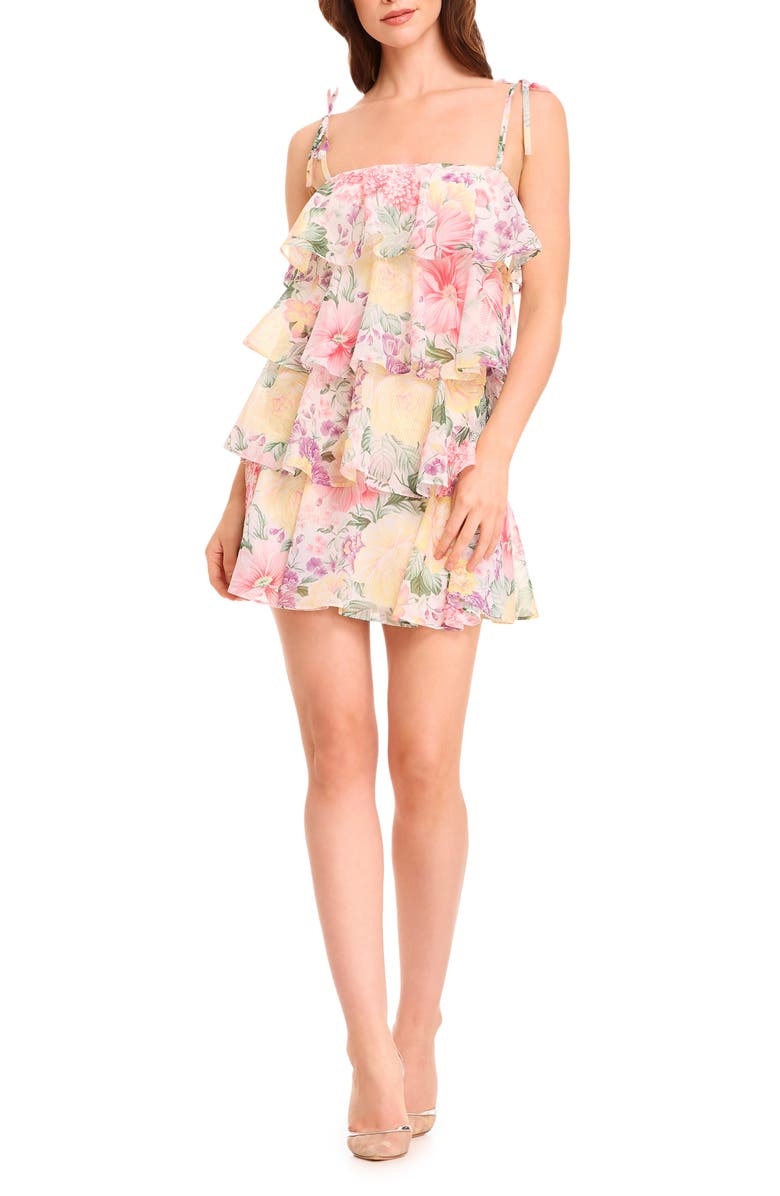 Dress the Population Pixie Tiered Minidress, Main, color, Ivory Multi