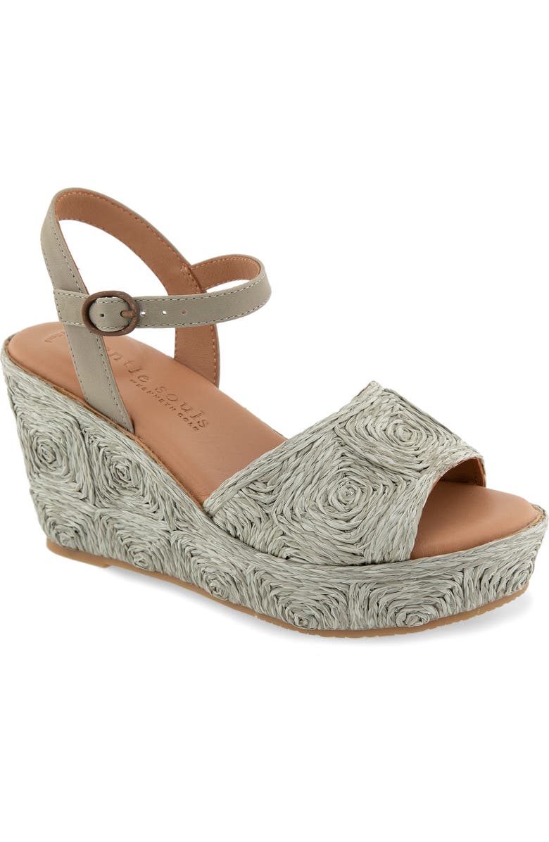 Gentle Souls Nevio Ankle Strap Platform Wedge Sandal, Main, color, Silver Sage Raffia