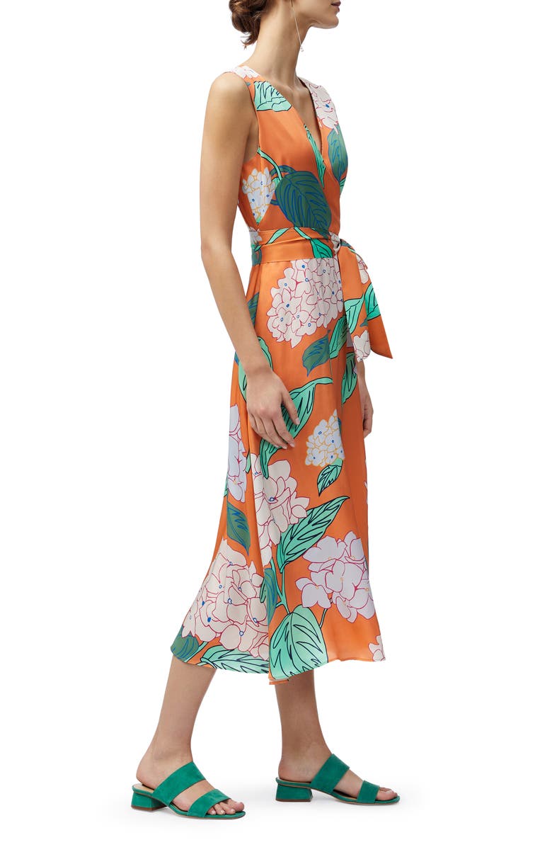 Lafayette 148 New York Floral Print Midi Dress, Alternate, color, Tangerine Multi