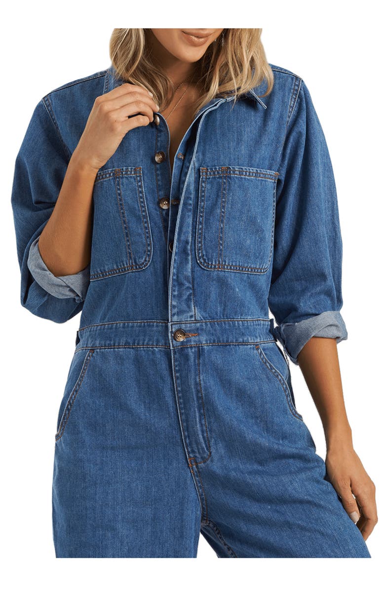 Billabong Endless Days Long Sleeve Denim Boiler Suit, Alternate, color,