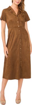 Vince Camuto Short Sleeve Faux Suede Midi Shirtdress