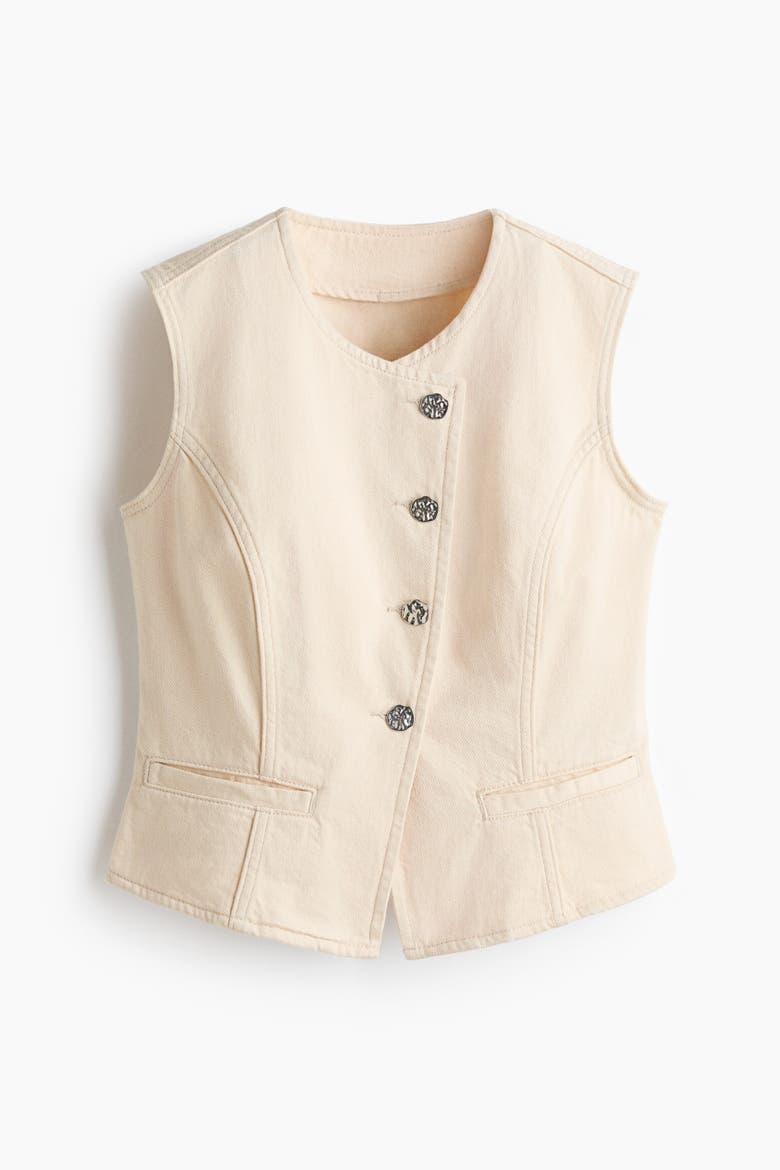 Hammered-button Twill Waistcoat, Alternate, color, Cream