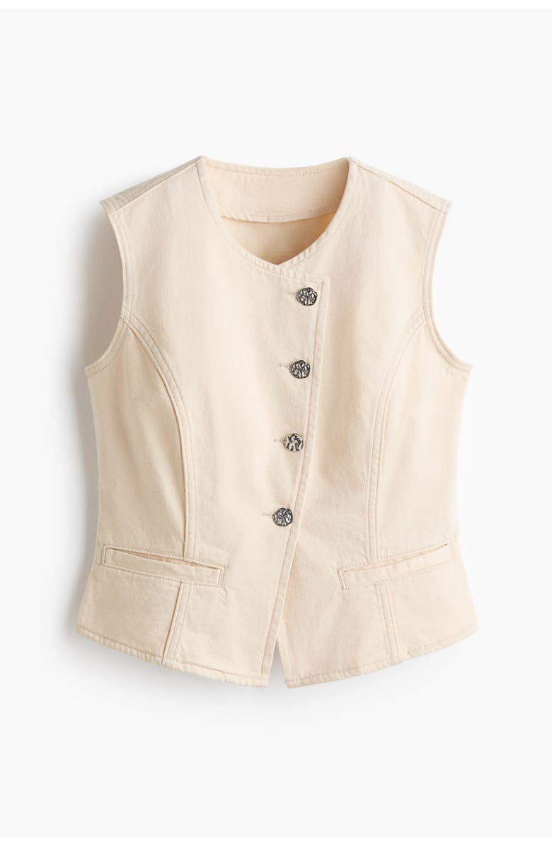H&M Hammered-button Twill Waistcoat, Alternate, color, Cream