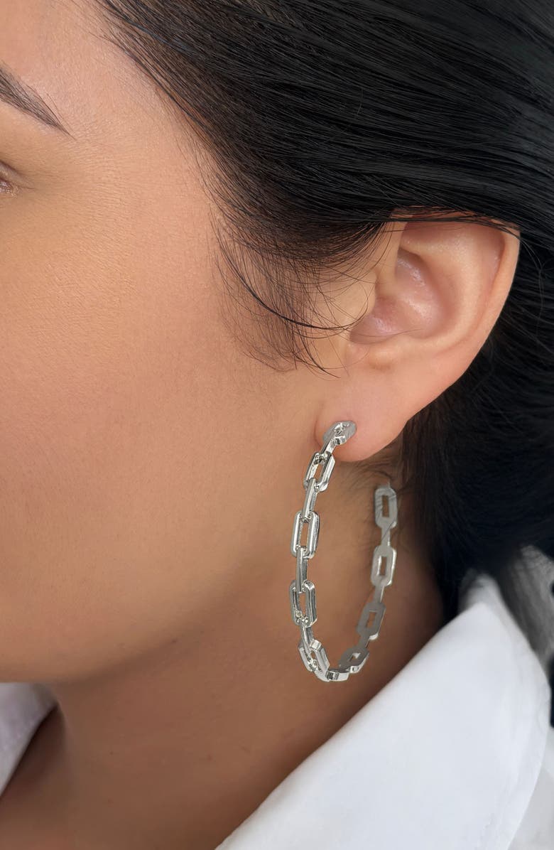 Adornia 14K Gold Plated Chain Link Hoop Earrings, Alternate, color, Silver