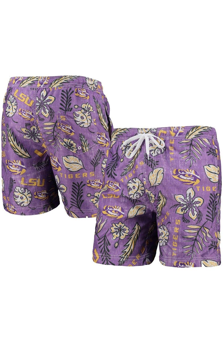Wes & Willy Men's Wes & Willy Purple LSU Tigers Vintage Floral Swim Trunks, Main, color, 