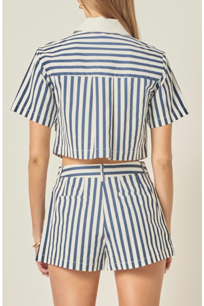 Stripe Short Sleeve Crop Shirt, Alternate, color, NAVY/ OFF WHITE