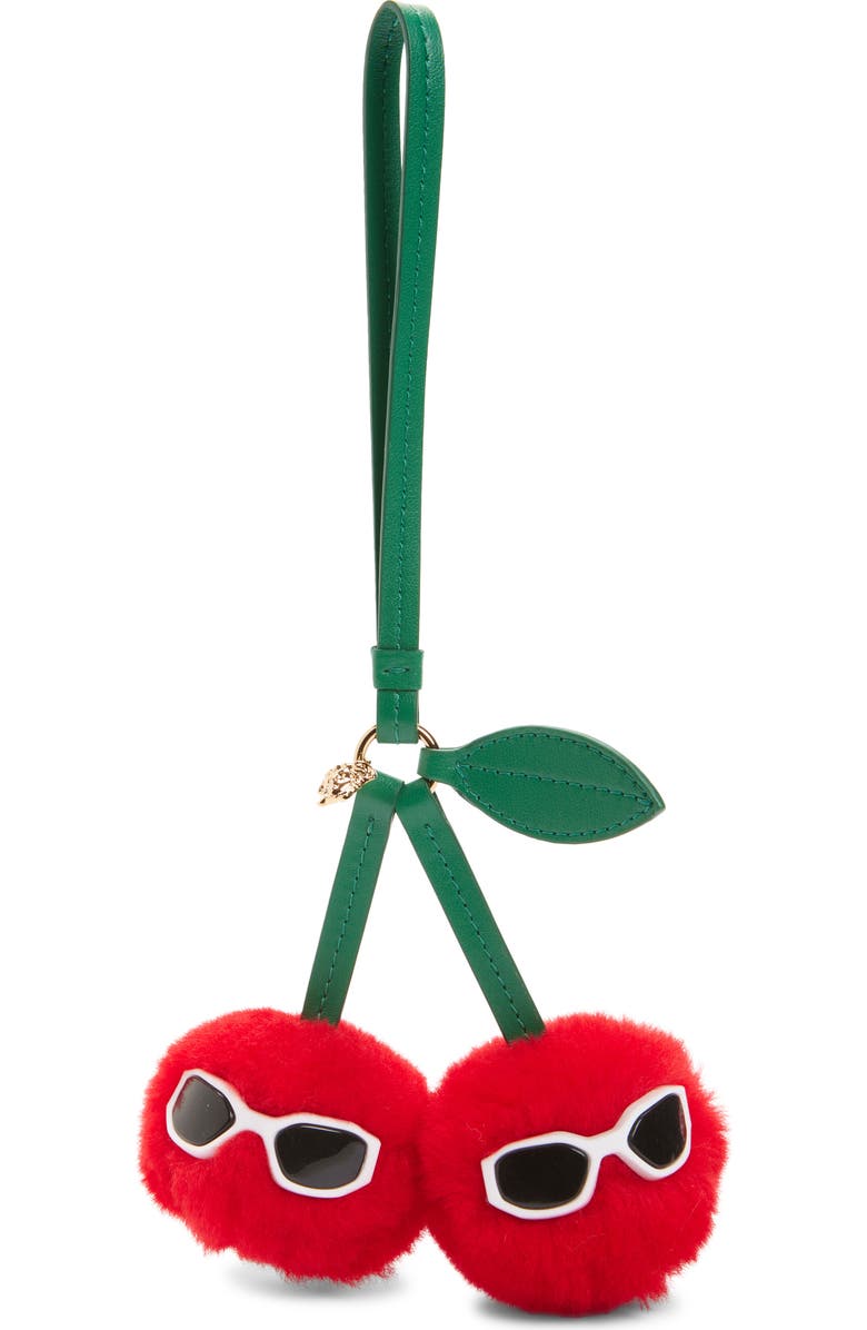 Versace Cherry Genuine Shearling Bag Charm, Main, color,