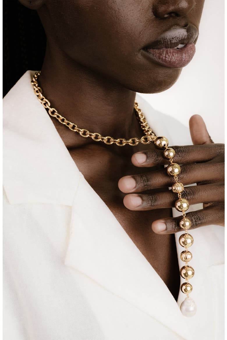 Cultured Freshwater Pearl Deep Drop Y-Necklace, Alternate, color, GOLD