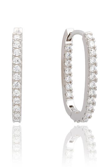 Suzy Levian Cubic Zirconia Hoop Earrings In Metallic